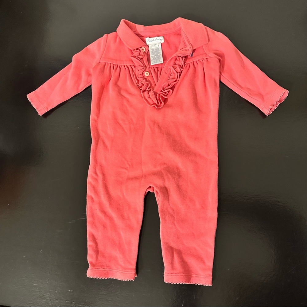 Ralph Lauren Coral Pink Baby Ruffle Romper